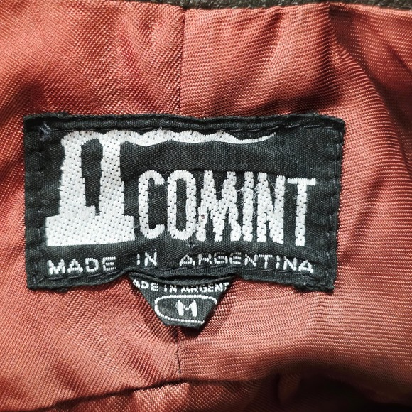 Vintage Comint Metallic Patterned Leather Bomber Jacket Brown Size M - Picture 8 of 15